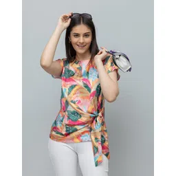 PURYS Tropical Print Kimono Sleeve Tropical Satin Top-picture-10