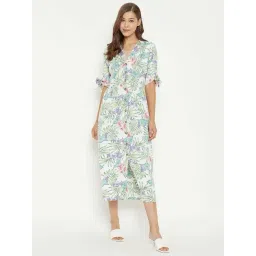 PURYS White & Green Printed A-Line Dress-picture-48