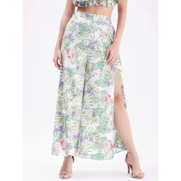 PURYS White & Green Printed Wide Leg Trousers-picture-29