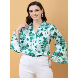 PURYS White & Green Regular Fit Floral Print Shirt-picture-22
