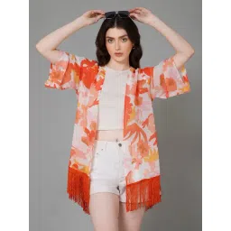 PURYS White & Orange Floral Print Kimono-picture-24
