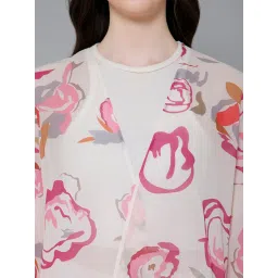 PURYS White & Pink Printed Kimono image 5