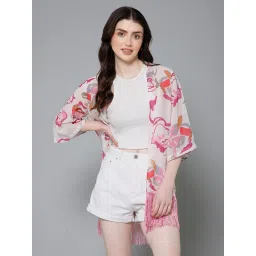 PURYS White & Pink Printed Kimono image 1