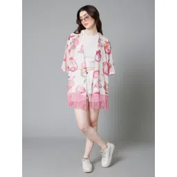 PURYS White & Pink Printed Kimono image 4