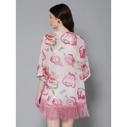 PURYS White & Pink Printed Kimono image 2
