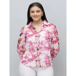 PURYS White & Pink Regular Fit Floral Print Shirt-picture-16