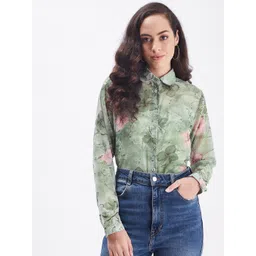 PURYS Women Green Smart Printed Casual Shirt image 1