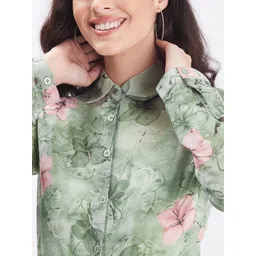 PURYS Women Green Smart Printed Casual Shirt image 2