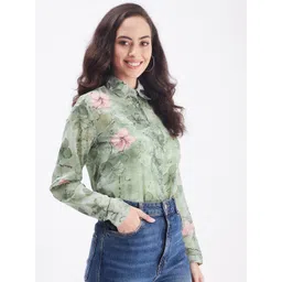 PURYS Women Green Smart Printed Casual Shirt image 3