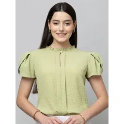 PURYS Women Keyhole Neck Puff Sleeve Textured Top-picture-14