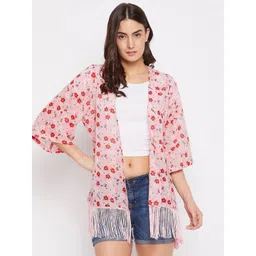 PURYS Women Pink & Red Printed Tasselled kimono Shrug-picture-41