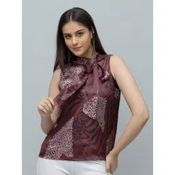 PURYS Women Print Tie-Up Neck Satin Top-picture-19