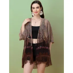 PURYS Women Printed Tasselled Shrug-picture-27