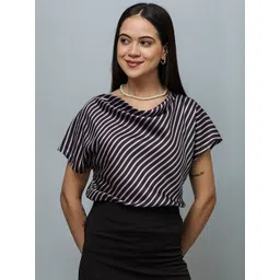 PURYS WORKSPACE Striped Cowl Neck Satin Top-picture-14