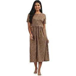 putchi Round Neck Cotton Short Sleeves Micro Leopard Zipless Feeding Gown - Tan Black-picture-54
