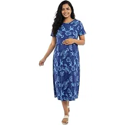 putchi Round Neck Cotton Short Sleeves Underwater Dreams ZIPLESS Feeding Gown - Cobalt Blue-picture-19