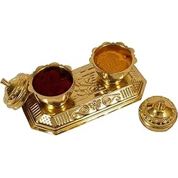 Putrika Traditional Handcrafted Brass Thali Haldi kumkum Chandhan Holder Stand Plate with Lid for Pooja|Puja|Worship [Weight:70gm Size:13cm*7cm*5.5cm] Haldi 2 Box-picture-15