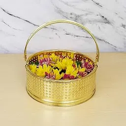 Putrika Traditional Handcrafted Lakshmi Brass Flower basket for Pooja|Worship |Flower Decoration Basket|Pooja Basket|Puja temple Basket[Weight: 210gm]- Round lakshmi Flower Basket-picture-12