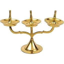 Putrika Traditional Handicrafted Brass Kavara Villakku|Triple lamp| Kerala Diya|aarti Diya for mandir|Pooja deepam|Kerala Villaku|Onum Festivals - Triple lamp-picture-20