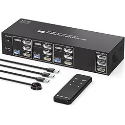 PVBCTCSID 8K 2 Displayport HDMI KVM Switch 3 Monitors 3 Computers 4K144Hz Triple Monitor KVM for 3 PC Sharing 3 Screens and 4 USB 3.0 Port with Controller-image-39
