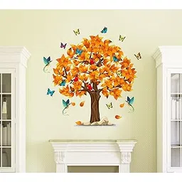PVC Vinyl Tree Self-Adhesive Wall Sticker | Peel and Stick Wall Stickers for Home, Hall, Bedroom, Kitchen and Living Room (Size 80 X 58Cms) (Orange Tree, Pack of 1)-picture-26