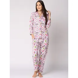 Pyjama Party Women Pink & Green Printed Night suit-picture-30