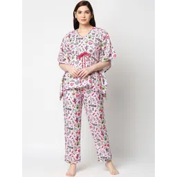 Pyjama Party Women Pink & Green Printed Night suit-picture-35