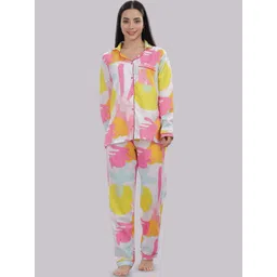 Pyjama Party Women Printed Shirt Collar Night suit-picture-34