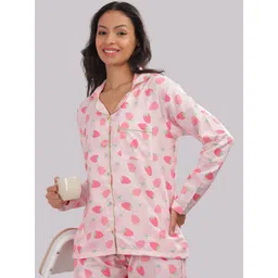 Pyjama Party Women Strawberry Printed Night suit image 4