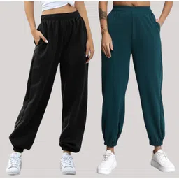 q-rious Pack of 2 Women Solid Black, Dark Green Track Pants-picture-24