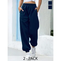 Q-rious Women Pack of 2 Loose Fit Cotton Joggers Trousers-picture-11