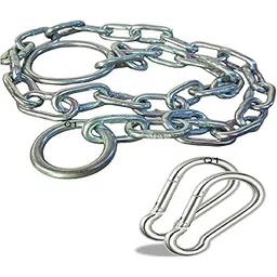 Q1 Beads 2 Feet Metal Lock Chain with 2 Pcs. Snap Hooks Strong & Heavy Duty Made in 8 mm Rod 200 KGS Capacity for Travel & Safety, Garden Swing/Playing Jhula Chain with 2 Pcs. Carabiner (Silver)-picture-14