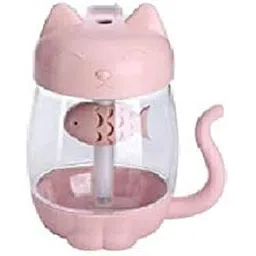 QAWACHH 3 in 1 Multi Function pet Design Mist ultrasonic Mini USB air humidifier with led Light with Mini Fan (Pink-image-46