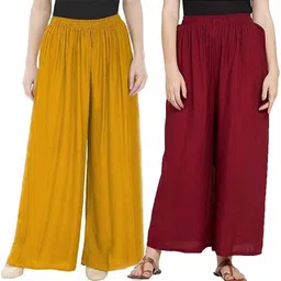 qeheem Pack of 2 Women Regular Fit Yellow, Maroon Cotton Blend Trousers-picture-32