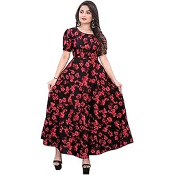 qena BLACK ALINE ROSE PRINTED MAXI DRESS FOR WOMEN image 1