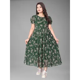 QENA Floral Print Puff Sleeve Georgette Fit & Flare Maxi Dress-picture-14