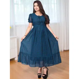 QENA Puff Sleeve Georgette A-Line Midi Dress-picture-35