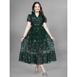 QENA Women Floral Printed Mandarin Collar Neck Fit & Flared Ethnic Dress-picture-40