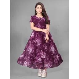 QENA Women Floral Printed Puff Sleeve Tie-Ups Tiered Fit & Flare Maxi Dress-picture-14