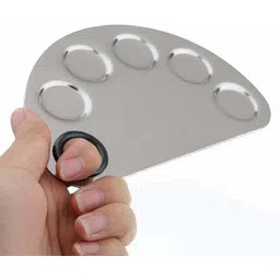 qeqeq Stainless Steel 5 Dip Makeup Mixing Plate with Spatula Tool for Women (Silver) image 3