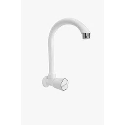 QERA Swan Neck Tap for Kitchen & Basin | Long Spout Sink Cock | Wall Mounted Plastic Water Tap with Star Knob Handle – Rust-Free, 360° Rotating Spout - White-picture-21