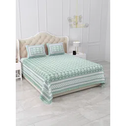 Qfab Green Ethnic Motifs 220 TC Queen Bedsheet with 2 Pillow Covers-picture-28