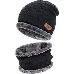 qinpin Men Women Unisex Free Size Winter Cap and Neck Warmer Set Beanie Ear Warmer Cozy Woolen Winterwear Set Casual Formal Gym Airport Travel Wedding Sports Fashion Multicolour-picture-38