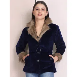 QIOA Women Asymmetric Closure Velvet Winter Solid Parka Jacket-picture-36