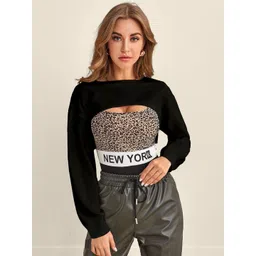 QIOA Women Black Solid Round Neck Stylish Women Bust Crop Top-picture-32