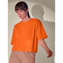 QIOA Women Cotton Solid Loose Fit Round Neck T-Shirt-picture-16