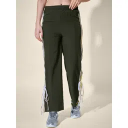 QIOA Women Side Striped & Ankle Tie Detail Mid Rise Track Pants-picture-32