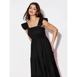 QIOA Women Solid A-Line Midi Dress image 2