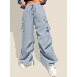 QIOA Women Solid Relaxed Loose Fit High-Rise Flat-Front Cargos Trousers-picture-15