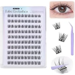 QIQVERT 100Pcs Self Adhesive Eyelashes, False Eyelash Clusters, Eye Lashes for Women Press On Lashes Self Stick Cluster Lashes Pre Glued Eyelash Clusters with Tweezer No Glue Needed, 11-13mm-picture-10